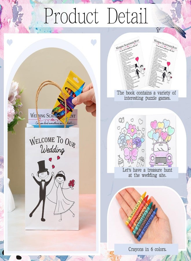 Mooliwe 96 Pcs Wedding Activity Set Include 24 Coloring Books 24 Favor Bags 24 Crayons 24 Scavenger Hunt Sheets for Wedding Activities Game Favor Entertainment Party Supplies - Image 3